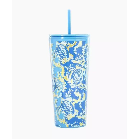 Lilly Pulitzer Travel Drink Tumbler With Straw in Turtley Awesome 24 oz Blue - Picture 9 of 9